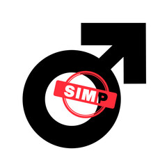 Simp - male gender and sex symbol with with rubber stamp. Vector illustration isolated on white.