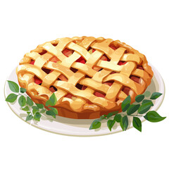 Flat 2D Apple Pie vector illustration, icon graphic on white background