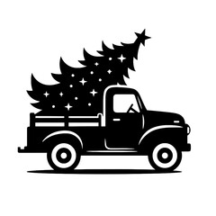 Vintage Truck Carrying Christmas Tree Silhouette Vector

 

 
