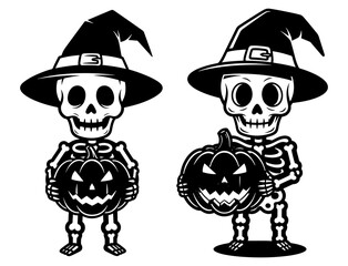 Two skeleton with pumpkin halloween character spooky and scary concept holiday theme