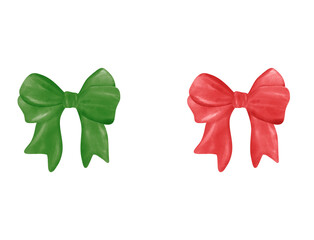 red and green bow. Isolated on white background. Coquette style tied ribbon. 