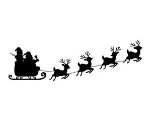 Black and white santa claus sleigh and reindeer. Christmas PNG design.
