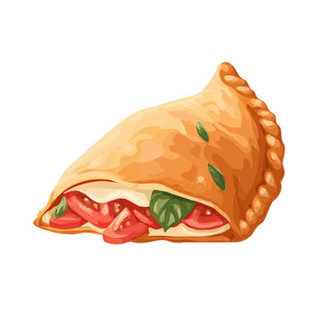 Calzone, 2D flat vector illustration in icon style, isolated on a white background