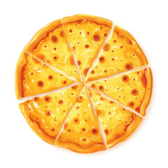 Flat 2D Cheese Pizza vector illustration, icon graphic on white background