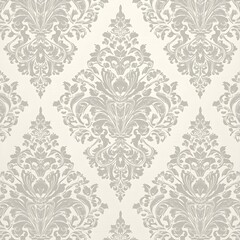 Elegant neutral damask wallpaper, intricate lace-like baroque pattern , seamless, decor, scroll Generative Ai