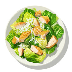 Minimal 2D flat vector of a Chicken Caesar Salad, icon-style illustration on a white background