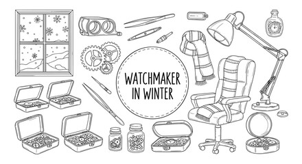 Winter workshop: watchmaker's dream in a cozy sketch style design