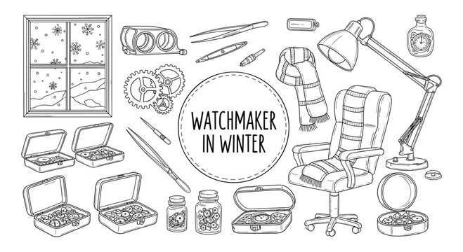 Winter workshop: watchmaker's dream in a cozy sketch style design