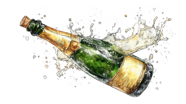 Celebratory champagne bottle popping clipart for holiday parties festive environment high-quality graphic