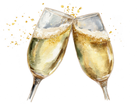 Celebratory champagne glasses toast festive gathering watercolor clipart vibrant environment artistic perspective