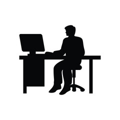 man in front of computer silhouette design. programmer icon, sign and symbol.