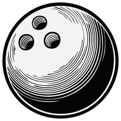 Bowling ball illustration in retro style with three holes and circular pattern.