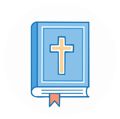 Obraz premium Illustrated book with a cross on the cover and a bookmark, vector illustration.