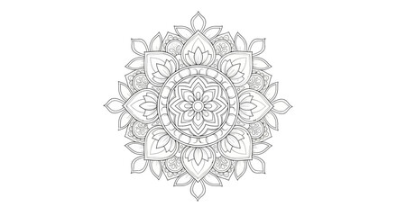 Intricate floral mandala design element, perfect for coloring books, tattoo art, and sophisticated creative projects, with a calming and meditative aesthetic