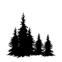 christmas trees silhouette, pine trees forest landscape illustration.