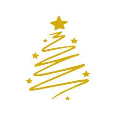 Minimal  stylized gold christmas tree hand drawn PNG design.