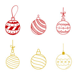 set of christmas ornaments decoration. Christmas balls collection hanging isolated.
