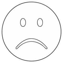 Fototapeta premium Minimalist black and white sad face emoticon outline representing sorrow, disappointment, and negative emotions.
