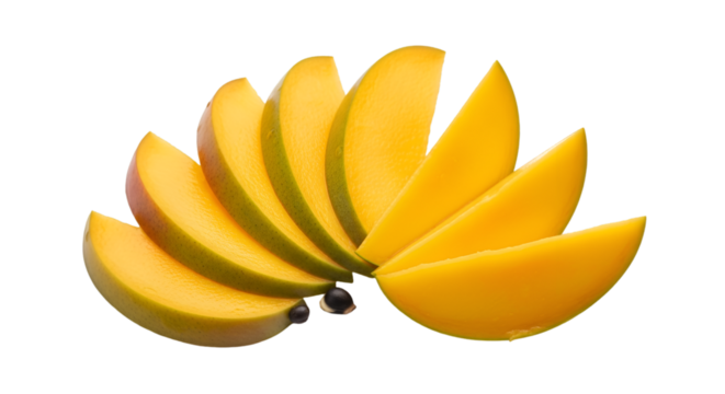 Freshly sliced mango fruit isolated on transparent background