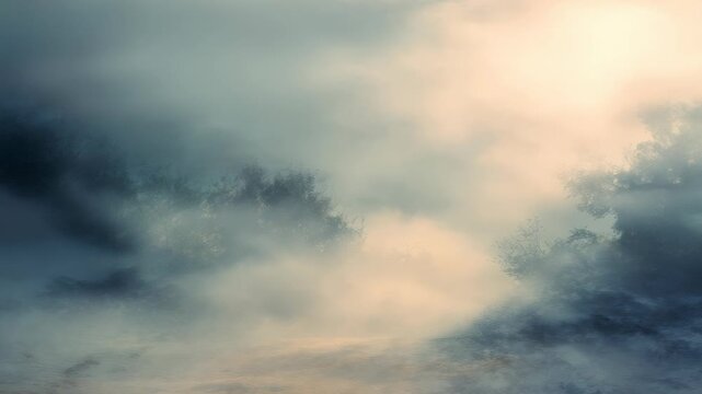 Moody clouds fill the sky as gentle sunlight filters through, casting a serene yet dramatic ambiance. Ideal for creative backgrounds, nature themes, or inspirational visuals