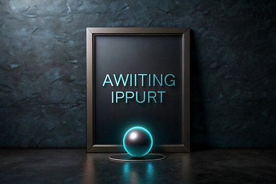 Awaiting input text on a frame with a glowing sphere in front