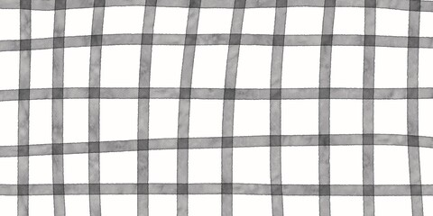 Abstract watercolour black checkered pattern. Black lines.