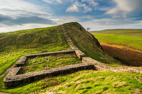 Hadrians Wall in Northumberland. A World Heritage Site, this wall is 73 miles long and 2000 years old. This is the area near Sycamore Gap