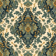 Vintage seamless damask pattern. Hand drawn floral background in turkish style. Wallpaper in Victorian style. Vector illustration Generative Ai