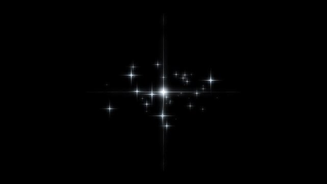 Magic star blast glitter sparkle trail, white glowing dust line, fairy twinkle animation, shining starlight particles, glitter confetti on black screen background, cosmic sparkle effect motion video