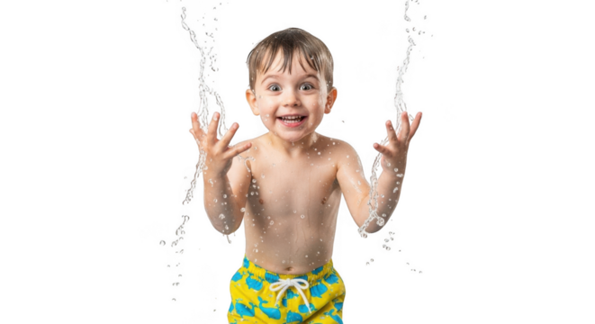 Joyful boy splashing water with excitement