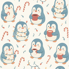 Fototapeta premium Penguins with Fairy Lights