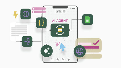 AI Workflow Automation Interface for Mobile Devices. Visualizing Intelligent Agent Interactions with Nodes, Triggers, and Real-Time Data Flow
