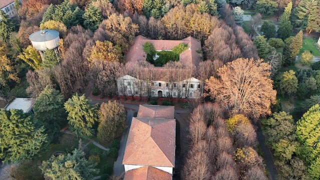Aerial View of the Abandoned Mombello Psychiatric Hospital in Limbiate, Italy