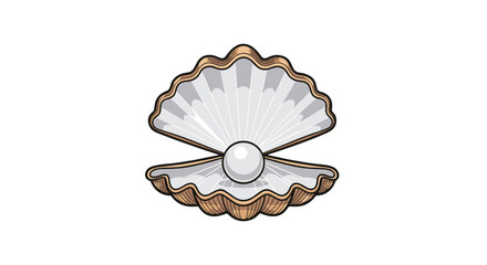 An open oyster shell revealing a luminous pearl, symbolizing beauty, rarity, and treasures from the sea in a classic, elegant depiction.