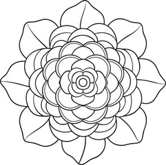 Stylized camellia flower line art for coloring page and botanical art project