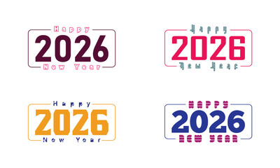 Happy New Year 2026 vector typography set. Modern, creative designs for invitations, T-shirt, banners, and calendars