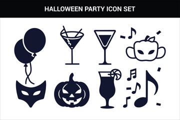 Halloween party line art icon set illustration on a white background