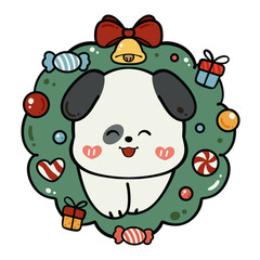 Adorable Dog in Christmas Wreath