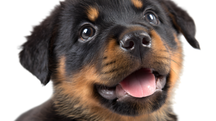 Adorable Rottweiler puppy with happy expression, perfect for pet adoption, veterinary clinics, and heartwarming campaigns