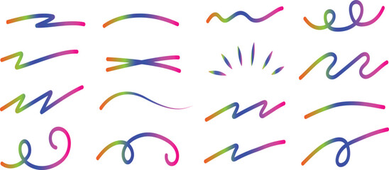 Collection of 16 colorful gradient abstract wavy lines and swirls background blue