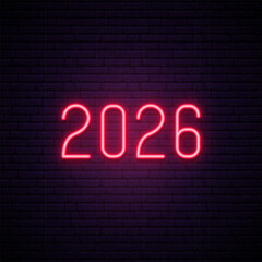 Bold neon numbers represent year 2026 against dark brick background, creating excitement. 