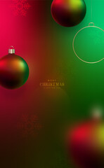 Bright ornaments float in vibrant background, capturing festive spirit and joy. Christmas and New Year template.