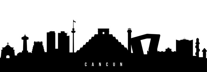 Vector silhouette illustration of Cancun City urban skyline. Modern minimalist cityscape graphic, perfect for travel, banners or backgrounds.