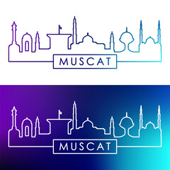 Muscat skyline. Colorful linear style. Single line. Editable vector file.