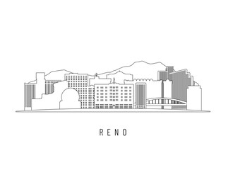 Detailed Reno skyline vector illustration. Reno buildings in line art style, perfect for modern designs.