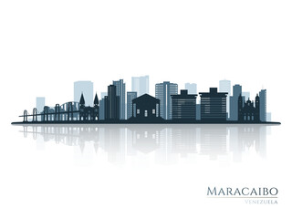 Maracaibo skyline silhouette with reflection. Landscape Maracaibo, Venezuela. Vector illustration.