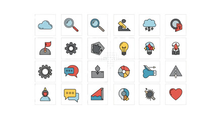 A unique collection of modern flat line business and technology icons for web design and user interface applications