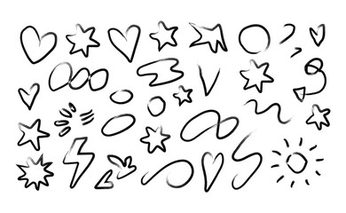 Hand drawn brush doodle shapes and elements collection