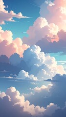 Cartoon-style illustration of a fluffy, pastel-colored sky