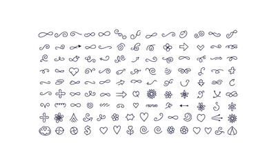 Hand drawn decorative elements collection swirls arrows flowers and line art accents